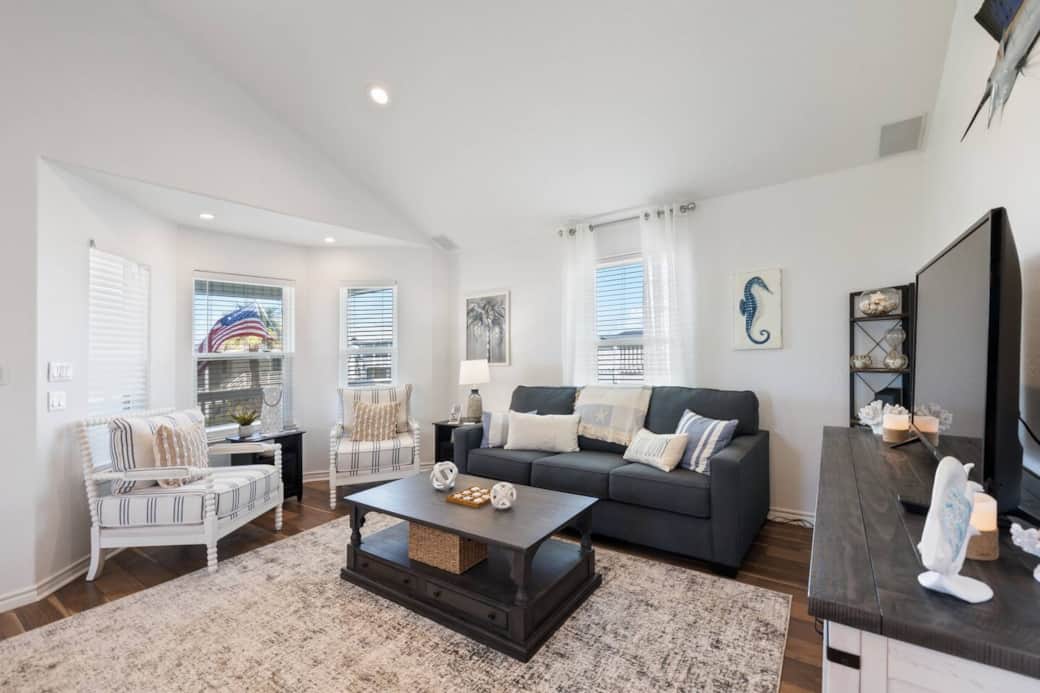 Clean beach theme throughout the home.