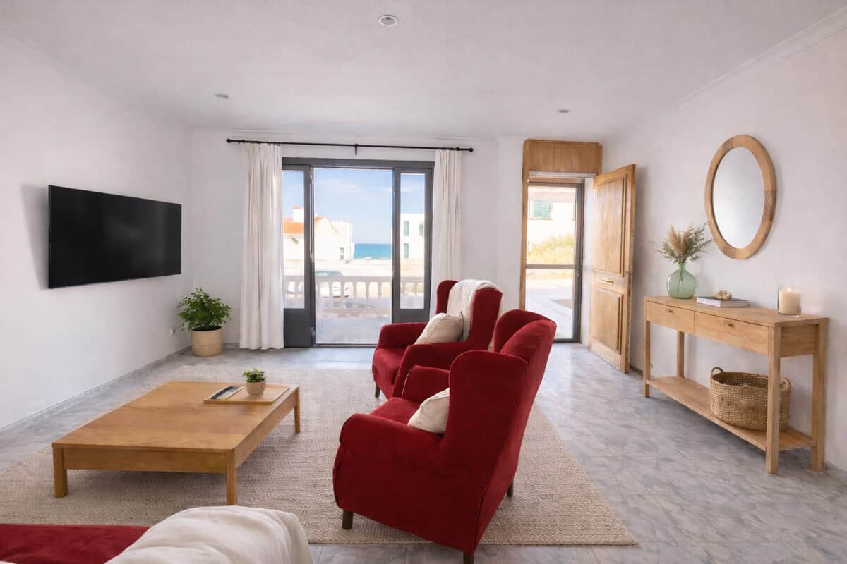 Salón con vistas a la terraza y al mar