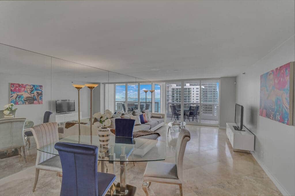 Dining area, living room, Roku streaming tv, balcony access