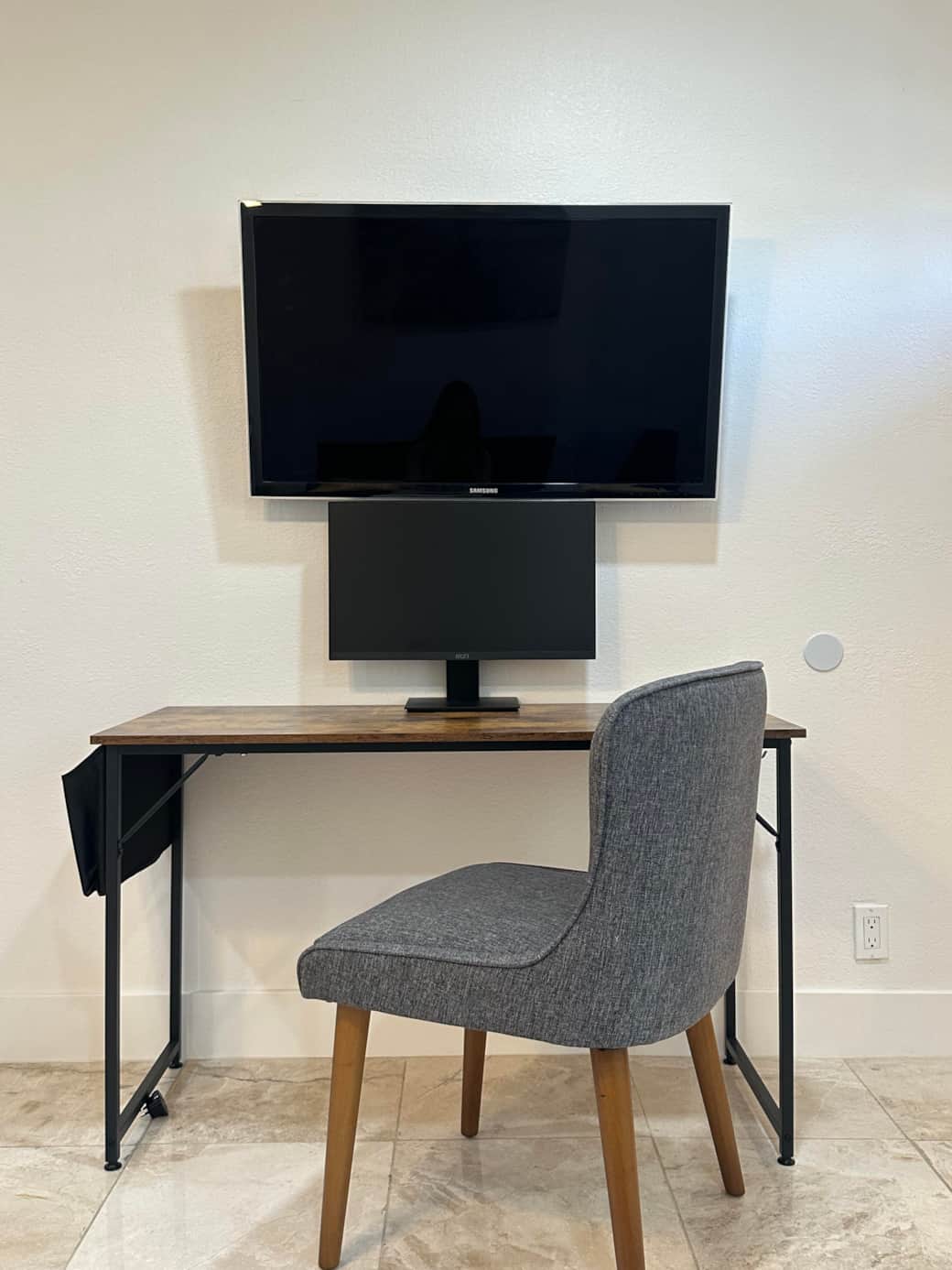 Home office set up with office desk, chair & monitor Home office set up with office desk, chair & monitor