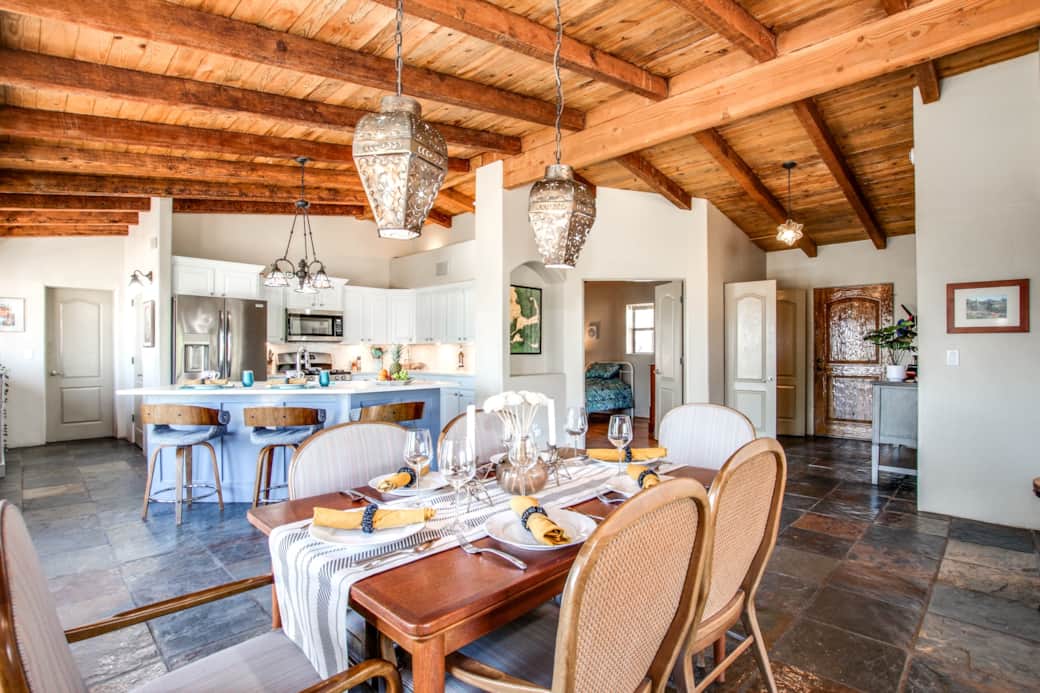 Dining table and kitchen