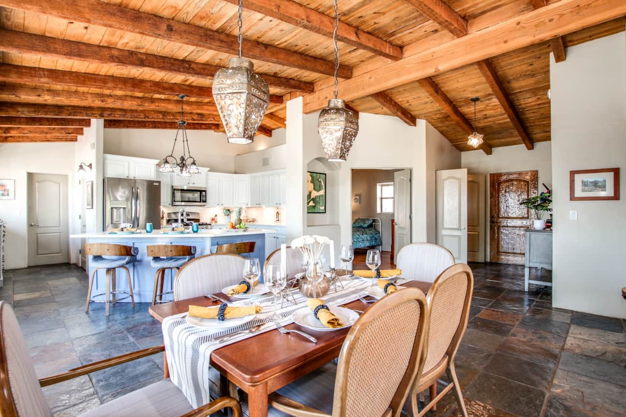 Dining table and kitchen