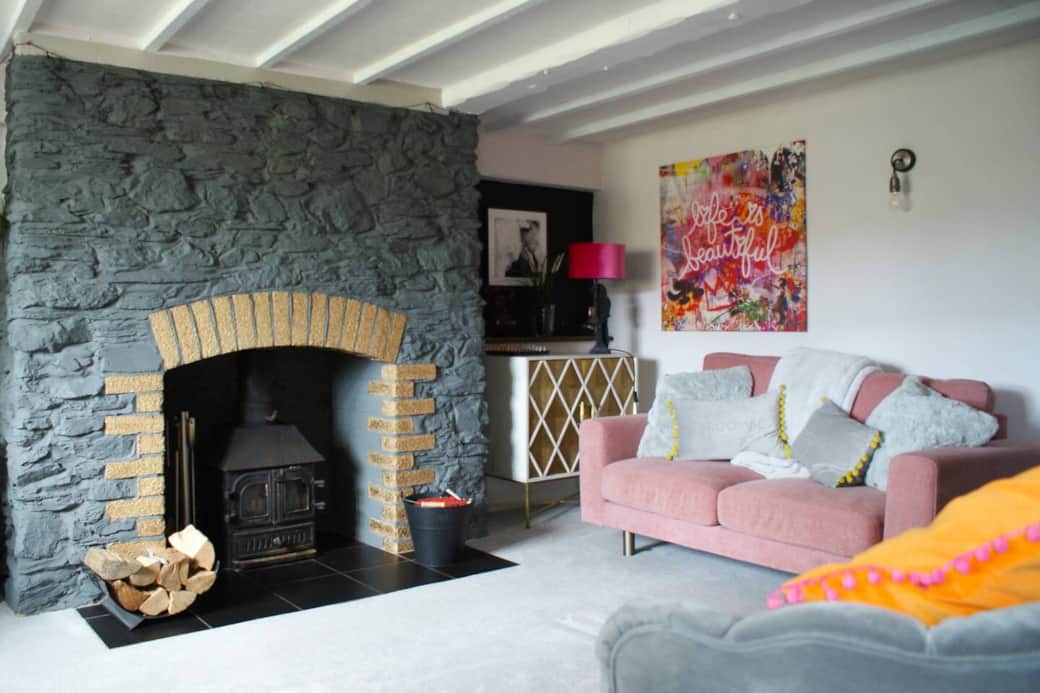 The cosy lounge with woodburner.