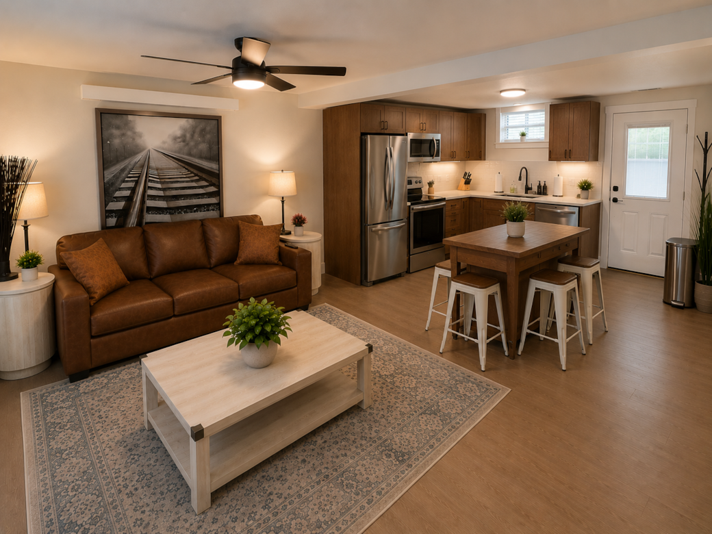 Living room and kitchen Living room and kitchen