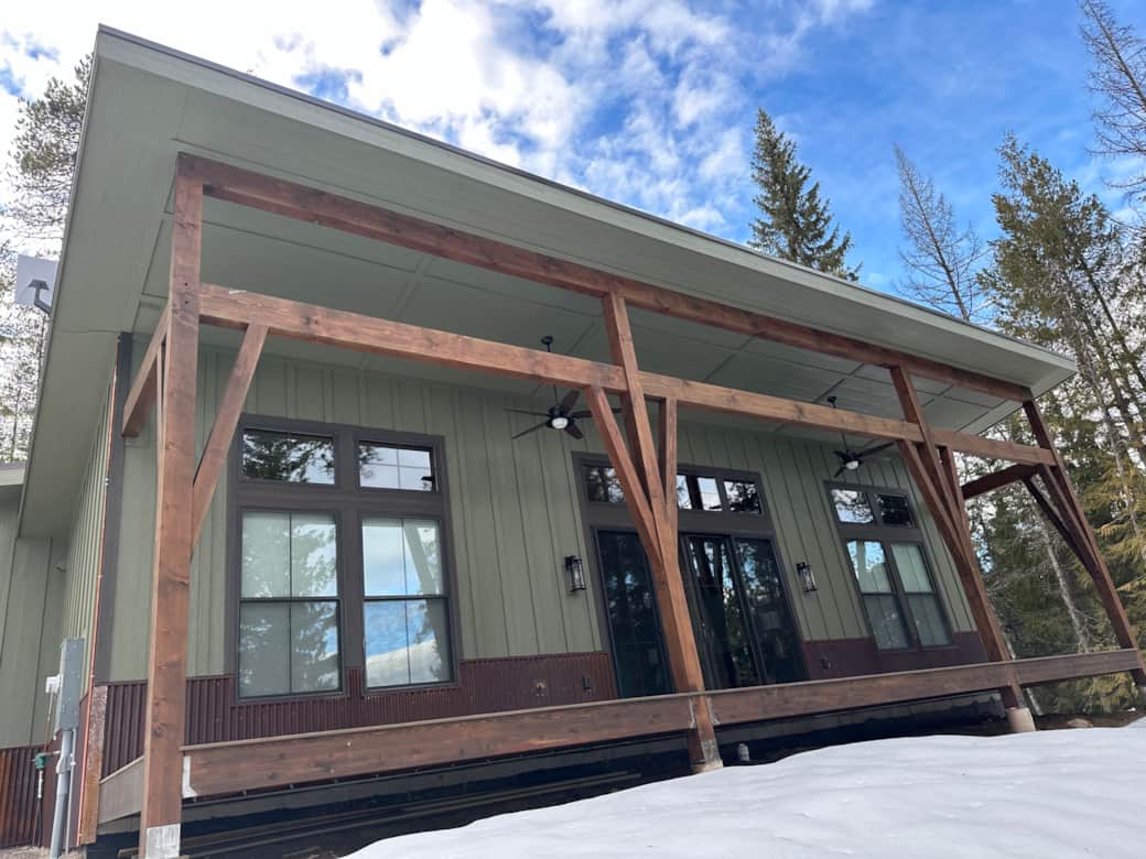 Front of home with large deck for entertaining 