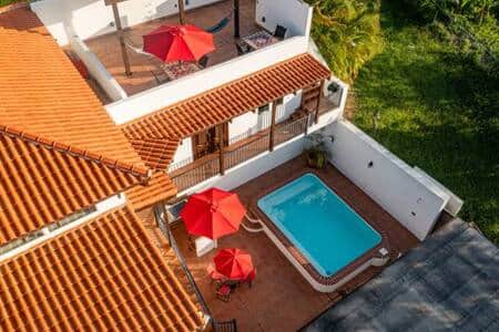 Pool area with layers of balcony