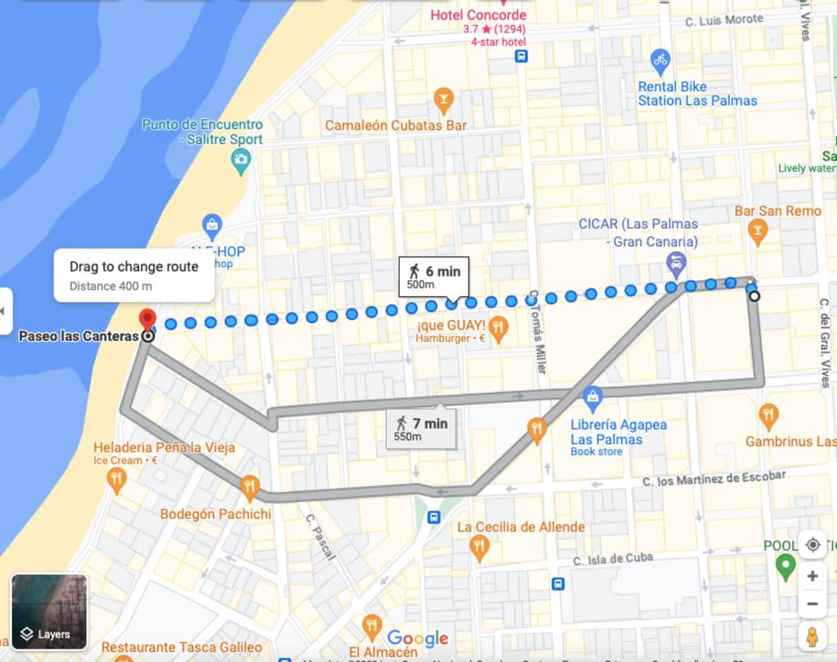 distance from the beach