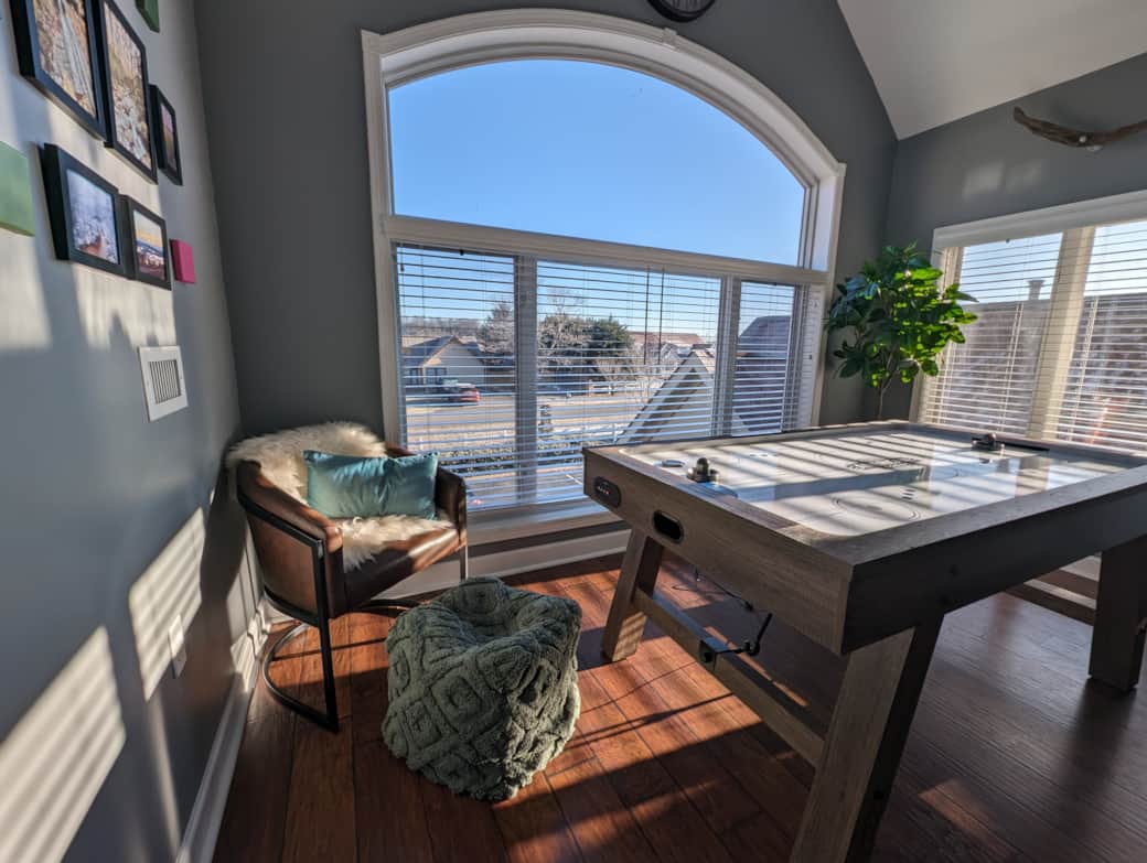Grab a book, throw your feet up and relax in the corner, or wait your turn at the air hockey table.