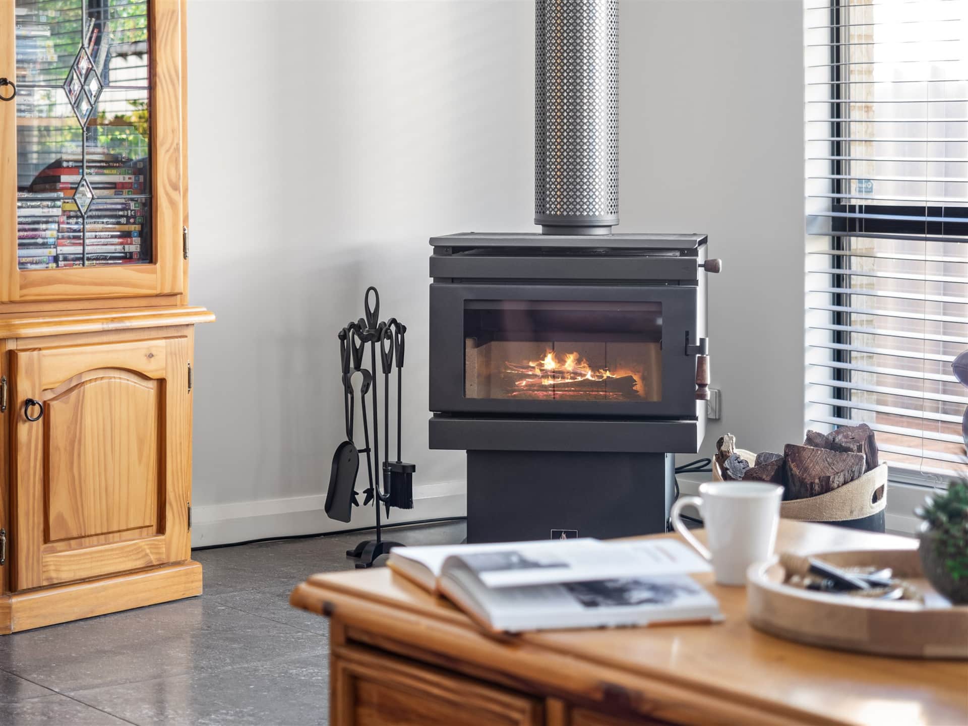 Wood fireplace cozy for winter