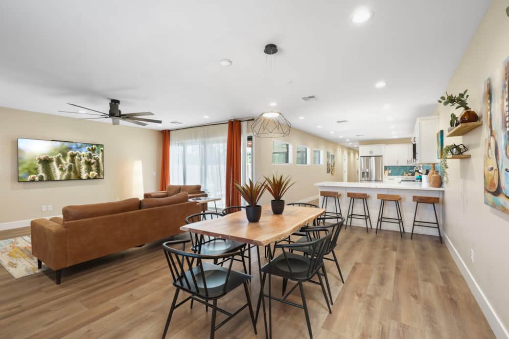 The ultimate entertaining space showing the smooth flow from dining to kitchen and lounge.