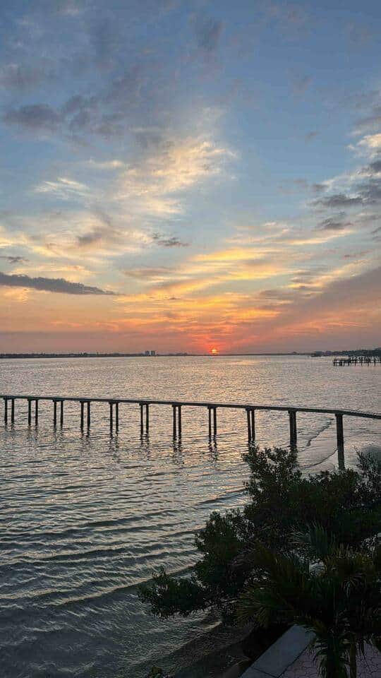 Stunning sunrise view from our pier on the tranquil Manatee River.