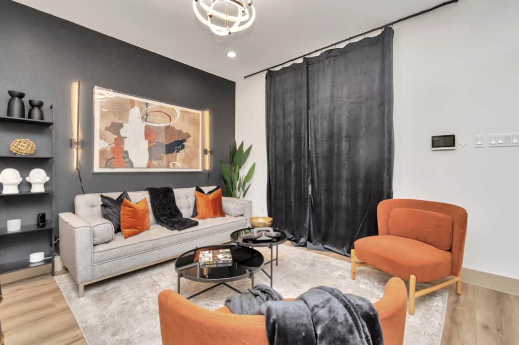 Melanin Magic Living Room with Sofa Bed, LED lights and single seater couches