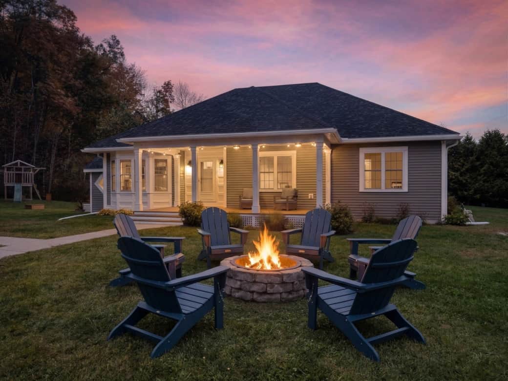 Covered front porch and unobstructed sky views.