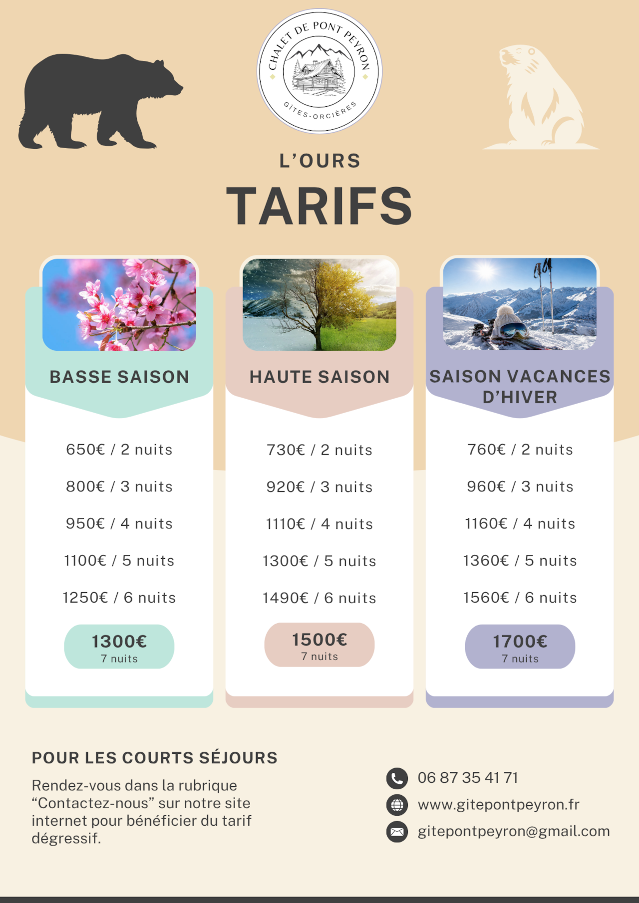 Tarifs L'Ours