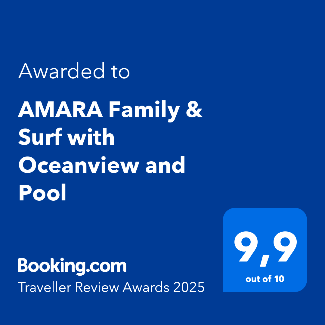 Booking.com Traveller Review Awards 2025: AMARA Family & Surf with Oceanview and Pool (Tarifa) rated 9.9 out of 10