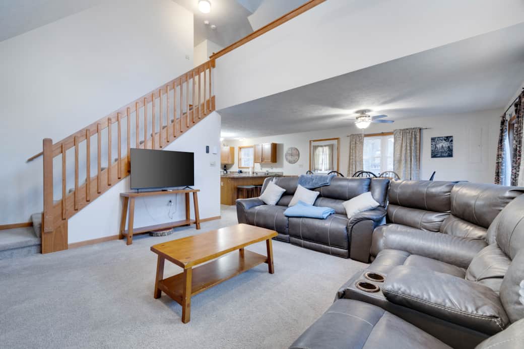 Cuddle up on our cozy couch and watch a movie