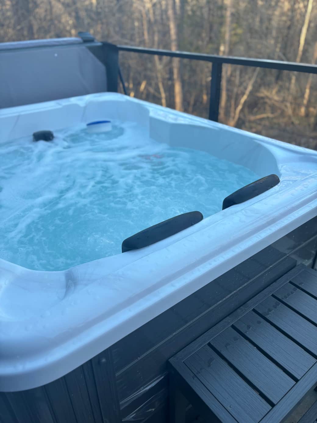 Private hot tub with clear sky view, perfect for stargazing