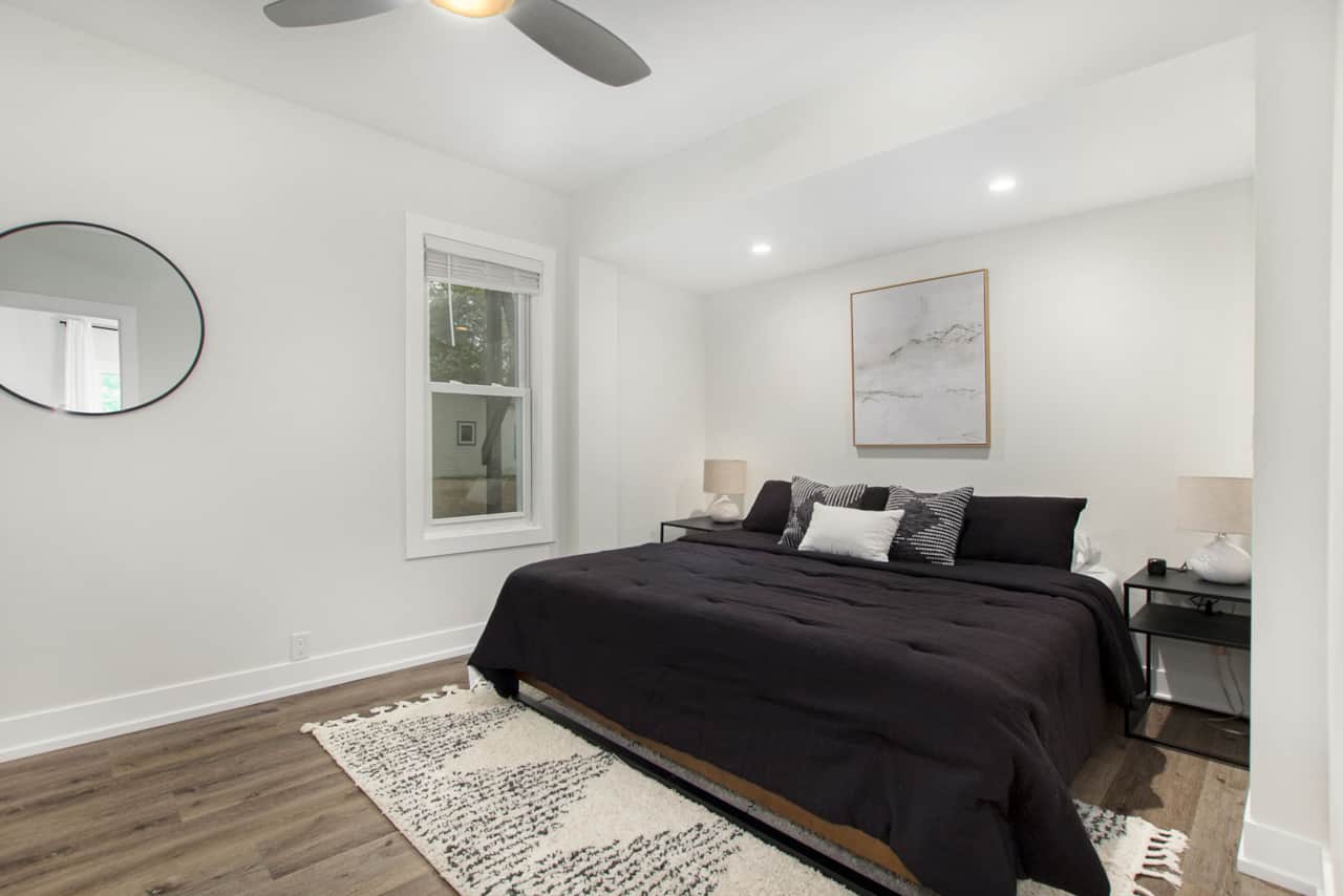 Primary bedroom includes a king bed, memory foam mattress and Smart TV.