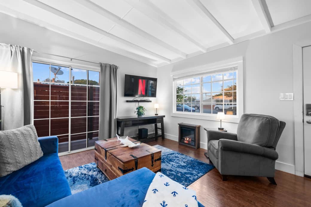 Living Area -  Smart Tv and Fireplace