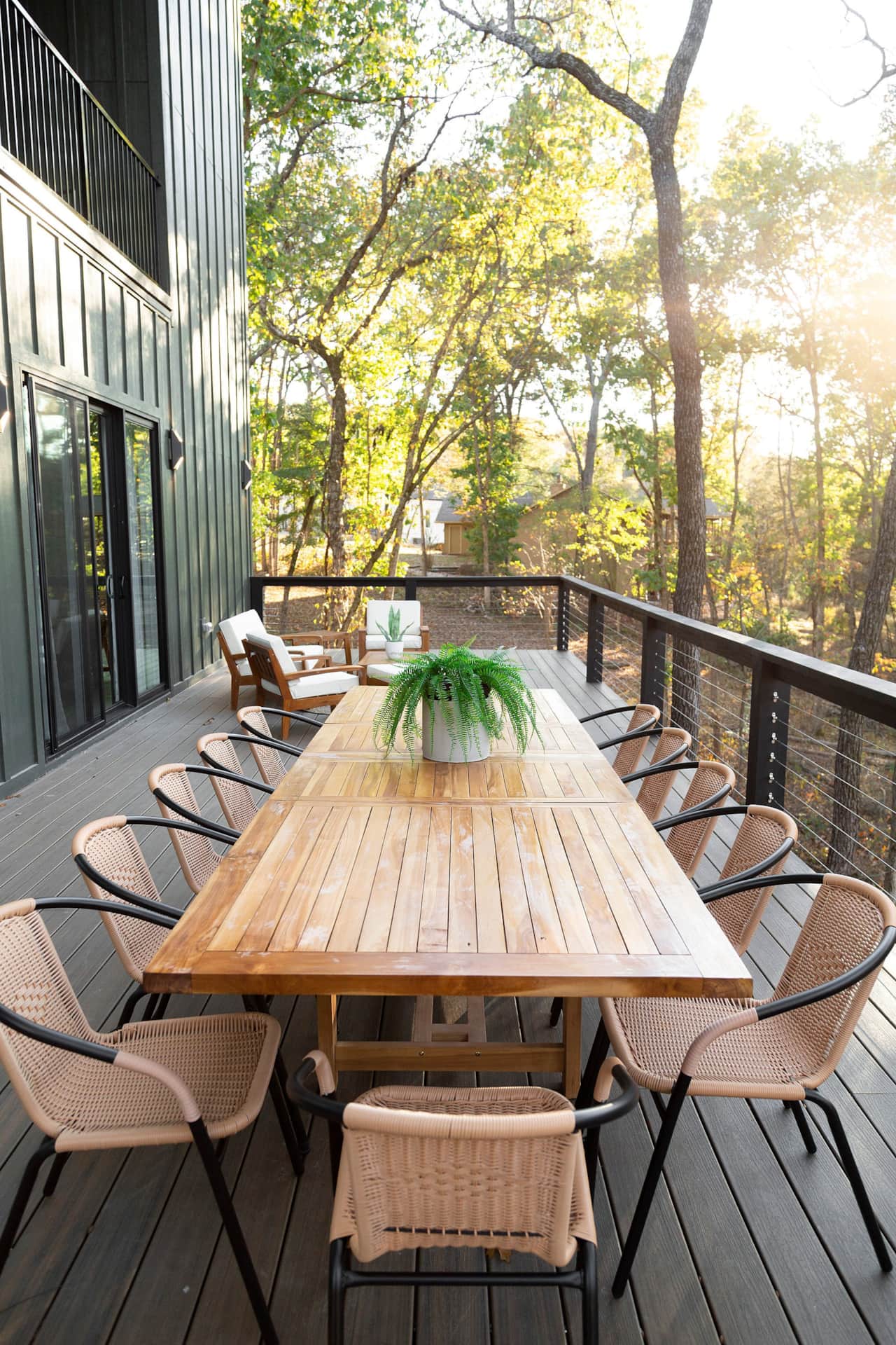 The upstairs outdoor patio overlooks the entire Blowing Springs park and trail system.