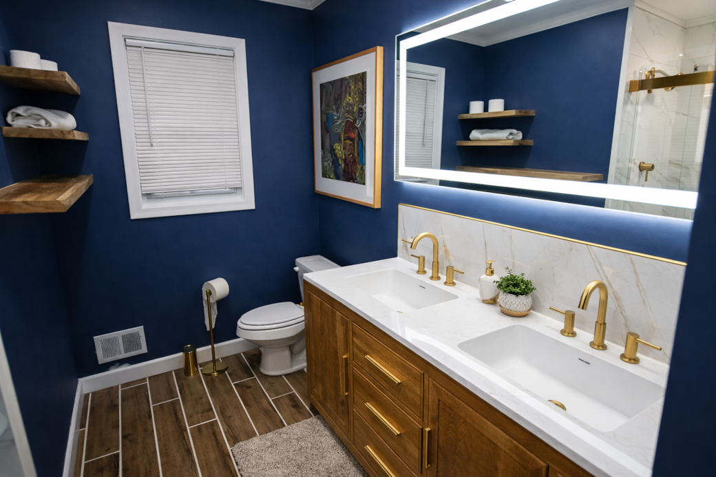 (Bathroom 1 ) 60 ' inch Shower with a 2 double vanity sink and 60' inch LED Mirror (Bathroom 1 ) 60 ' inch Shower with a 2 double vanity sink and 60' inch LED Mirror