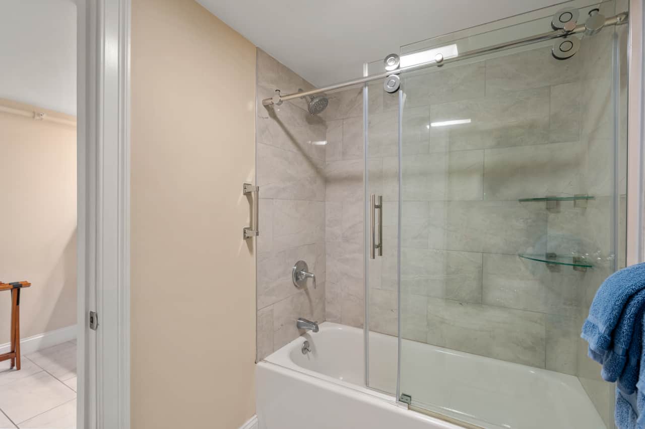 Updated bathroom with shower/tub combo. Clean towels are provided