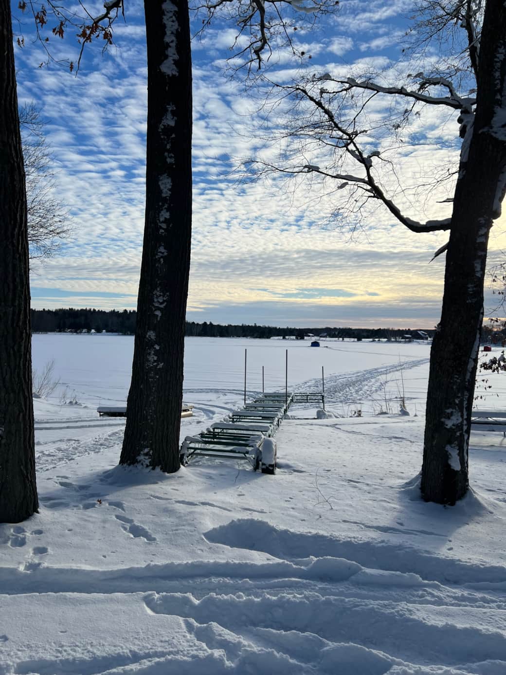 Grenquist Lake winter views — ice fishing off the lake & snowshoeing right from the property