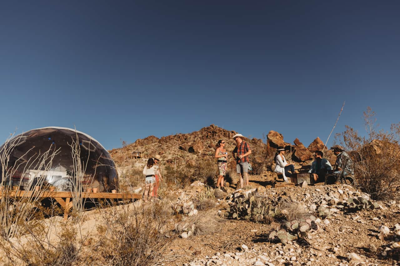 Space Pod 004 geodesic dome exterior – desert escape near Big Bend, Terlingua TX