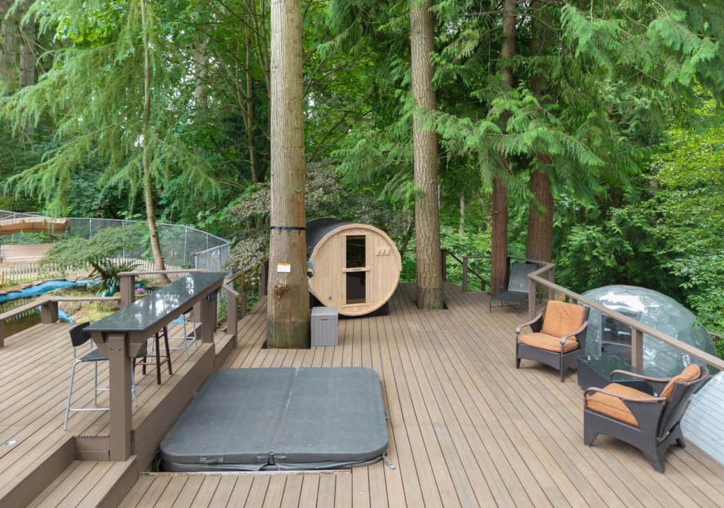 Tucked into the woods, the spa zone offers a magical escape with the sounds of nature and warm water.