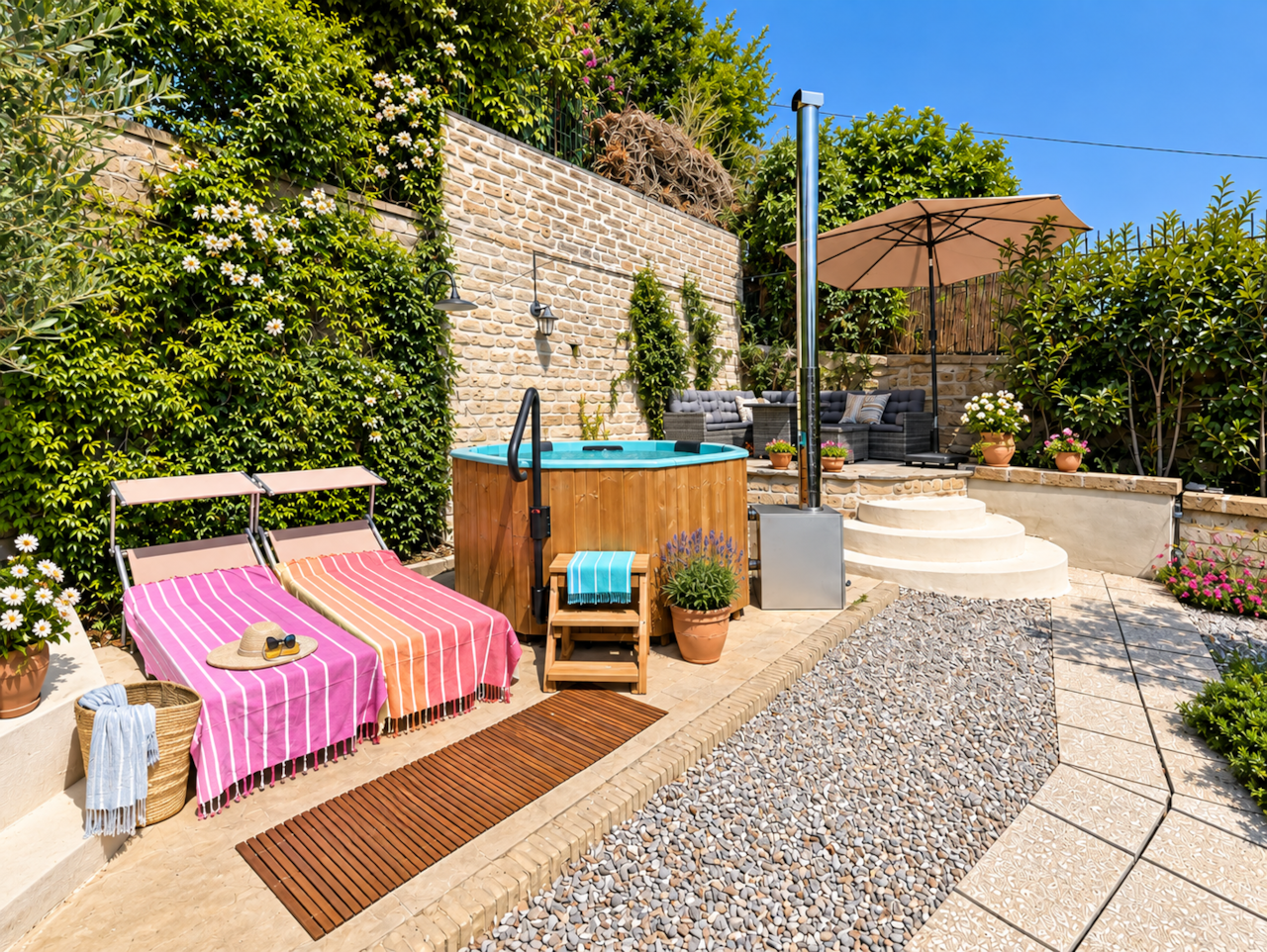 Sun Loungers and Jacuzzi Hot Tub