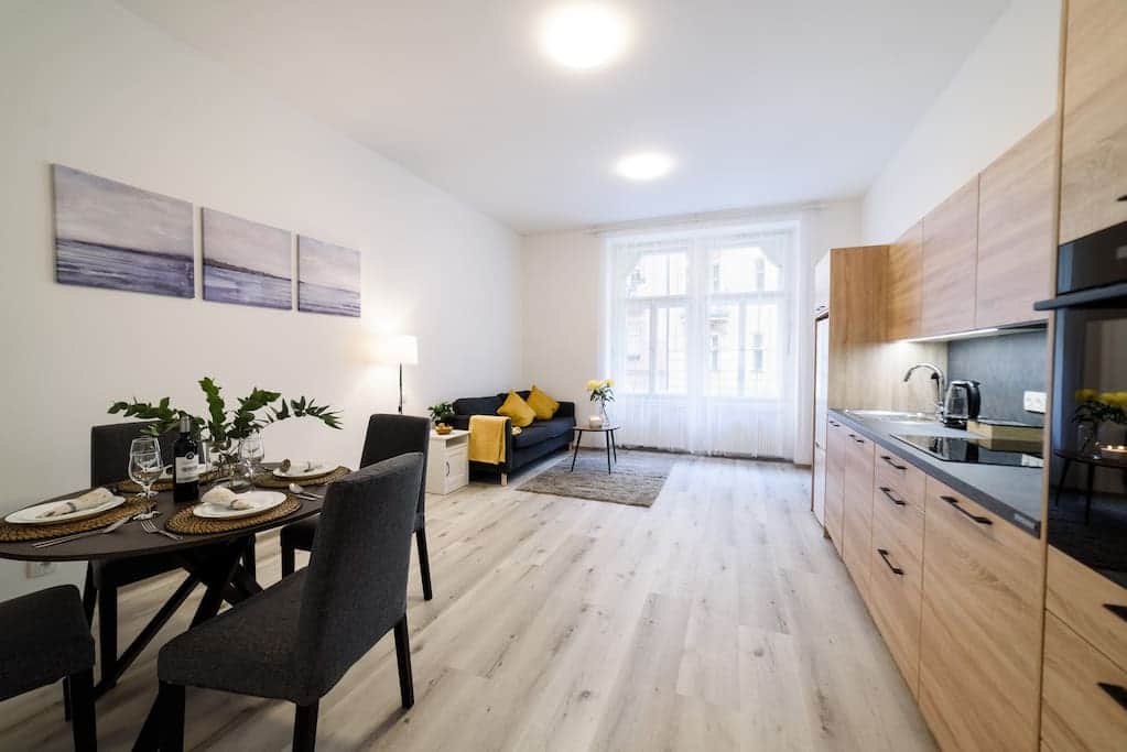 Living room and kitchen view Living room and kitchen view