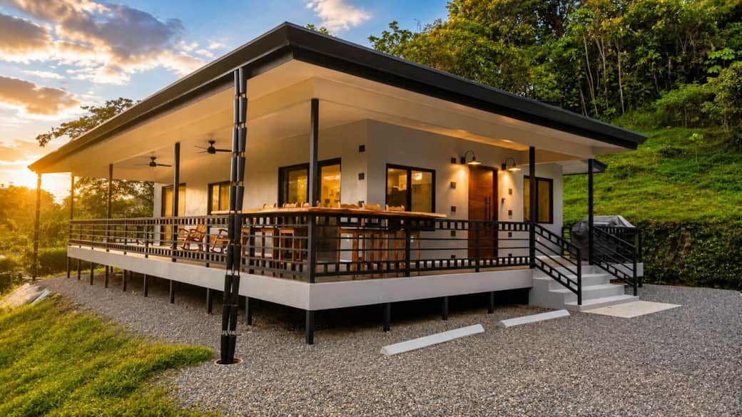 Wake up to birdsong, enjoy coffee on the veranda, and unwind under the stars. A modern retreat featuring beautiful teak craftsmanship in a peaceful jungle setting near the Pacific coast.