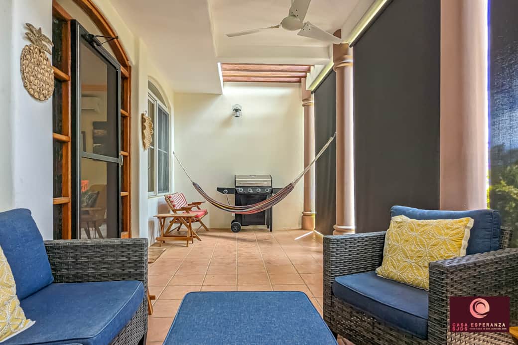 Downstairs patio, with hammock and propane BBQ