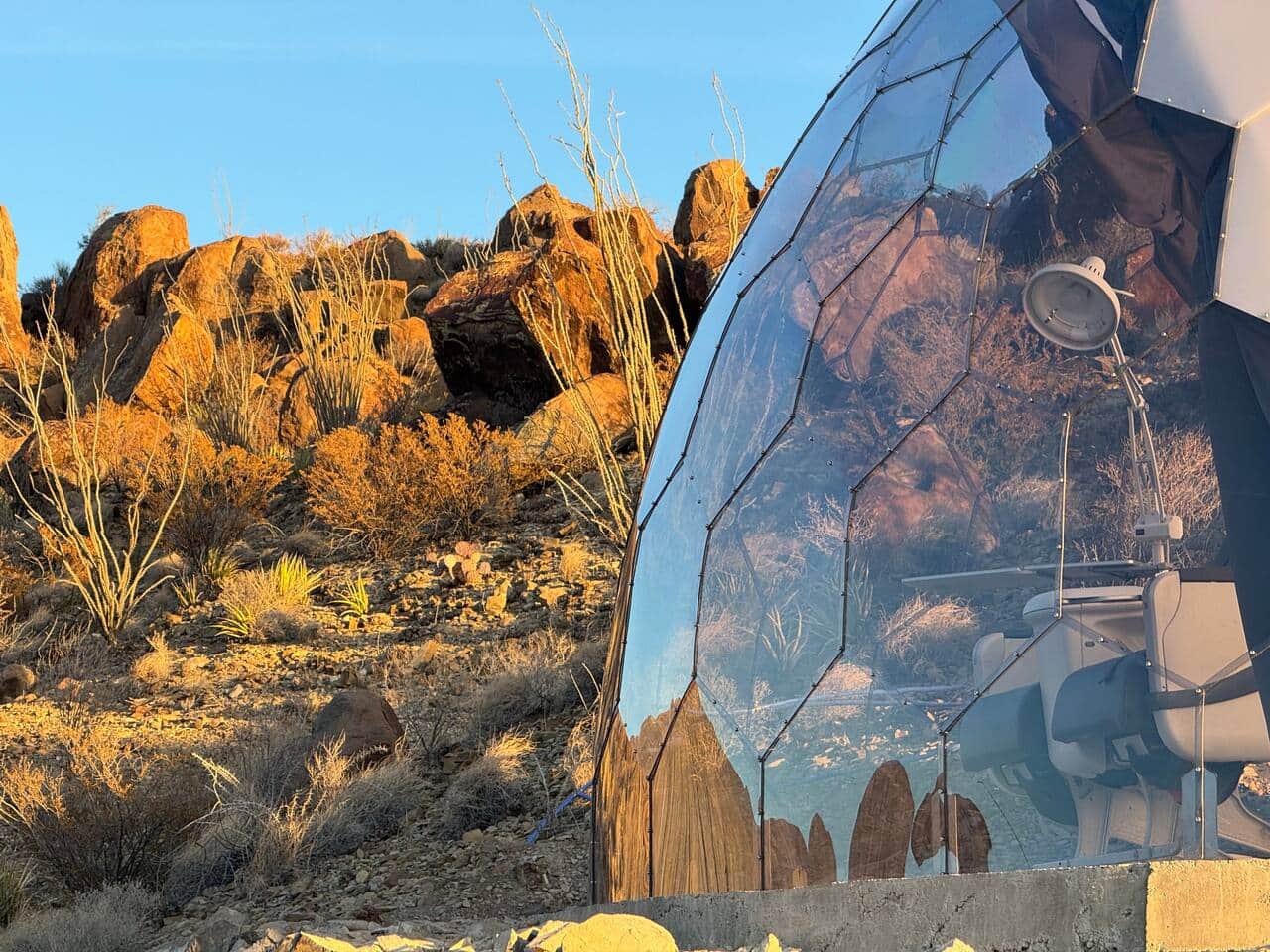 Bright dome interior at Space Pod 012, Terlingua TX
