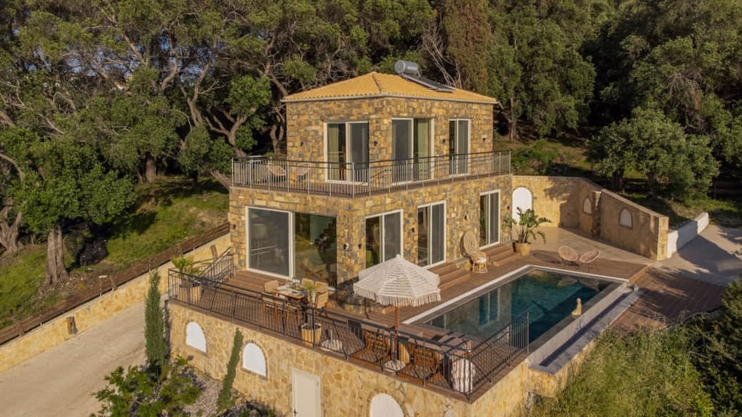 Private terrace surrounded by olive trees and open sky Private terrace surrounded by olive trees and open sky