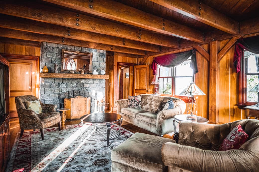 Living Room Fireplace Built from Historic San Francisco Cobblestones Living Room Fireplace Built from Historic San Francisco Cobblestones