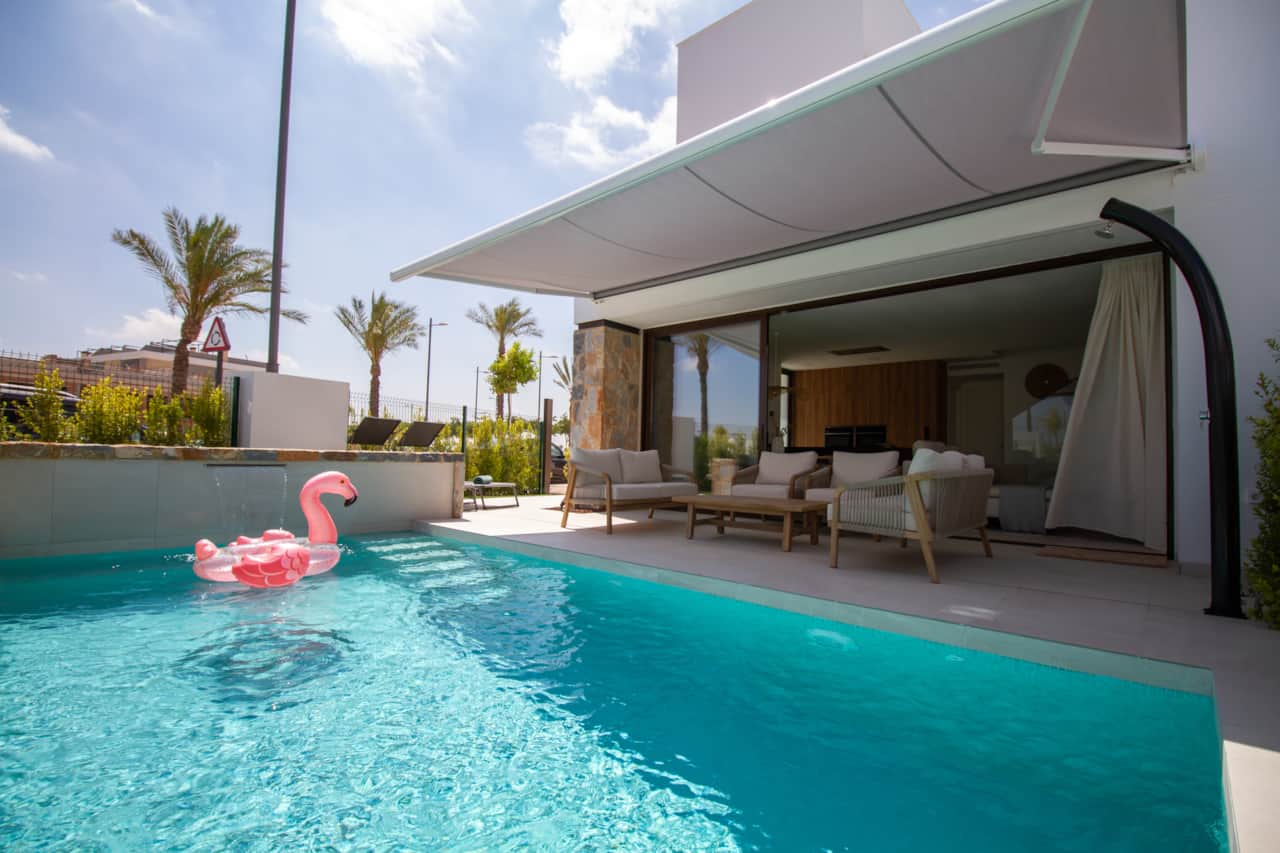 Private swimming pool with lounge area