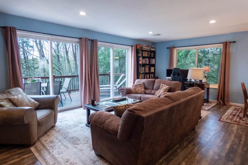 Upstairs Living Area connects to the deck. Upstairs Living Area connects to the deck.