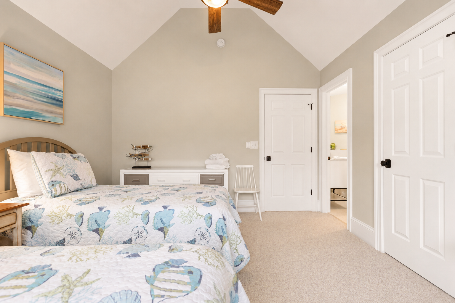 Two beds mean plenty of room, plus your own bathroom just steps away.
