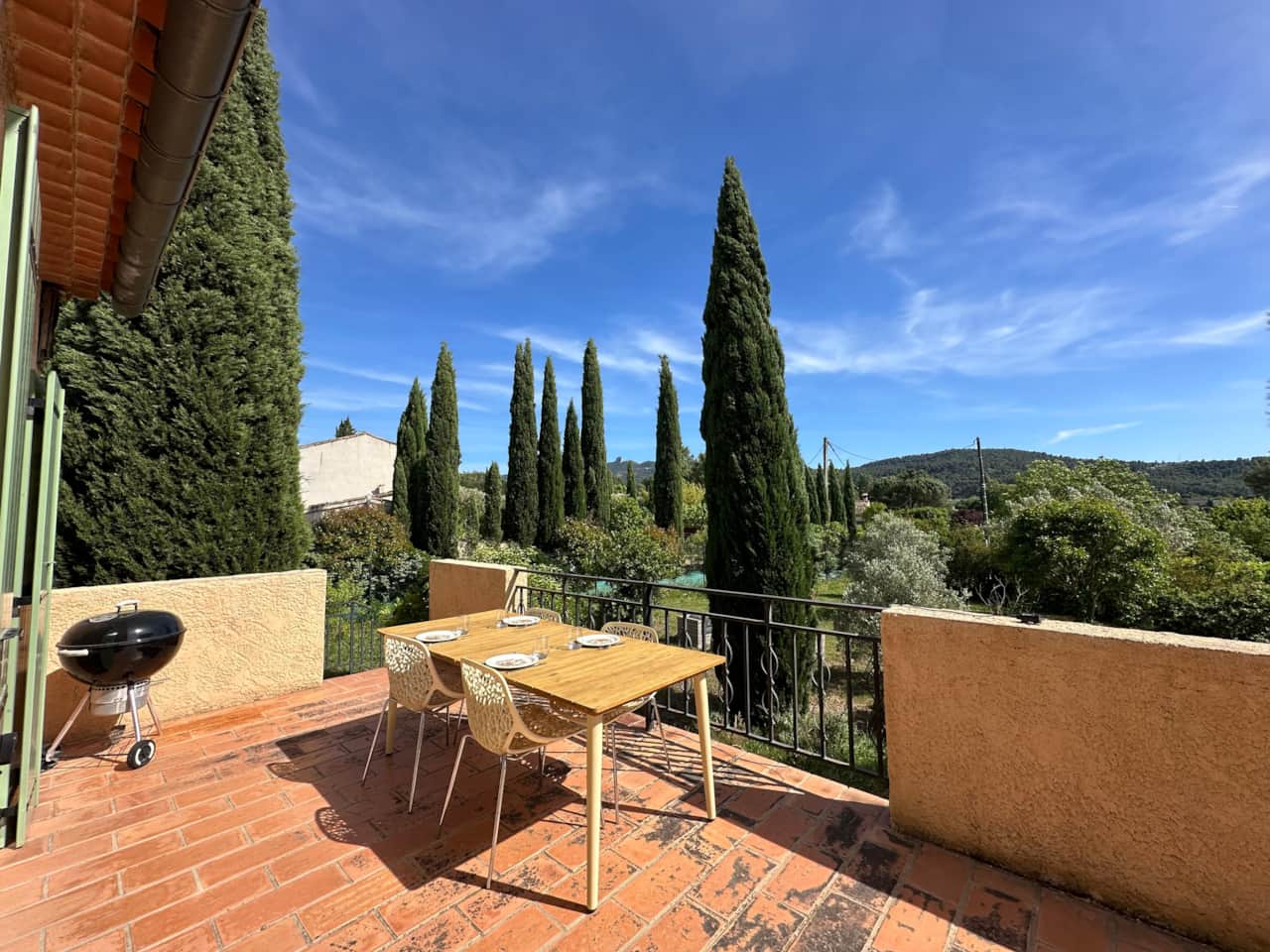 terrace, barbecue, garden, dining table, chairs