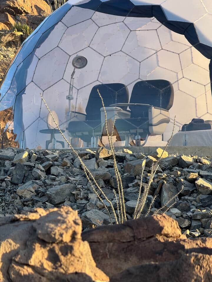 Dome window views of the desert boulders – Space Pod 012