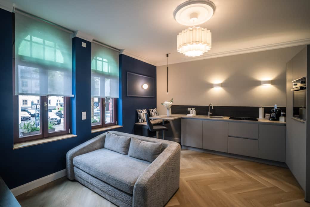 Küche mit Wohnzimmer