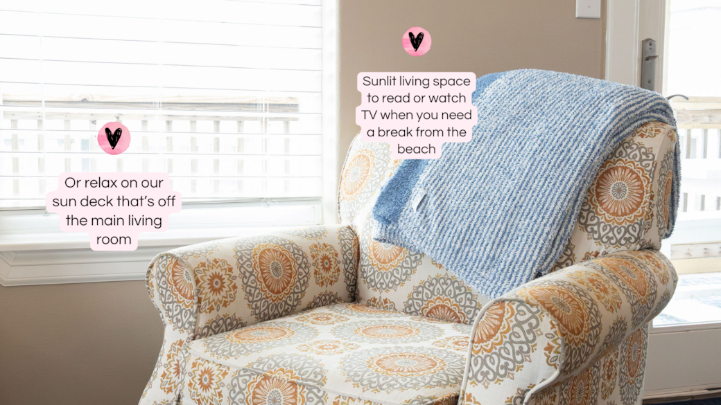 If you crave sunlit spaces, curl up in our comfy living room or on our sundeck.