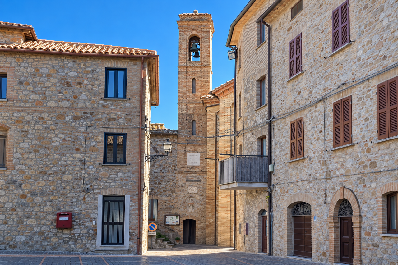 Monterubiaglio Village Square and Bell Tower