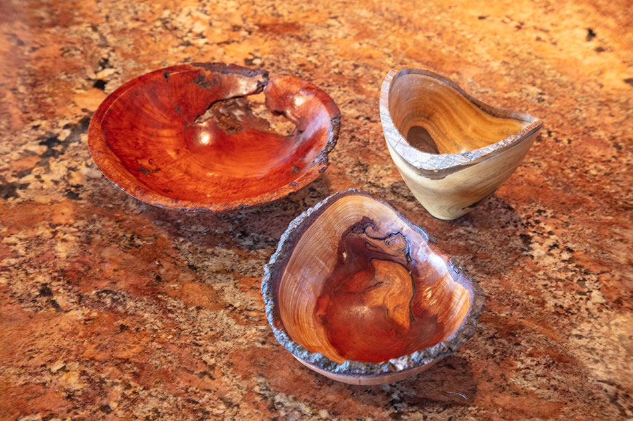 The owner Hal's beautiful handmade woodturning bowls