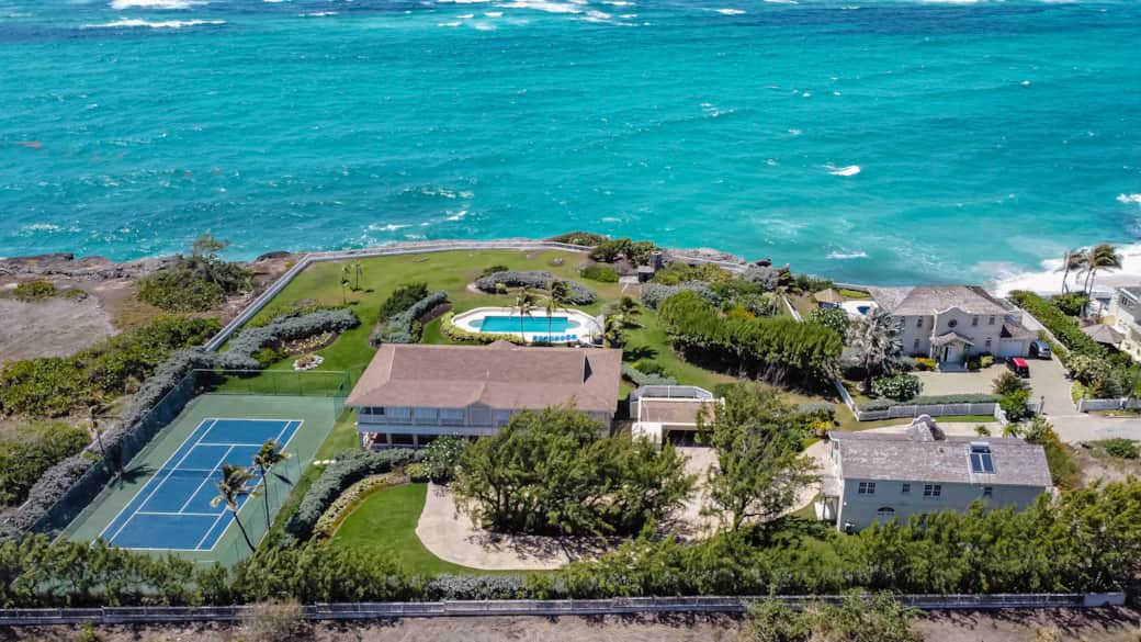 Drone shot of property towards sea