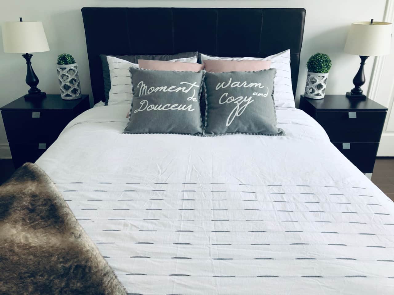 Warm master bedroom with ensuite bathroom