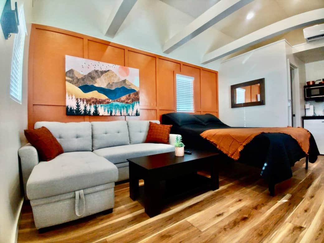 Overview of the sofa and queen bed