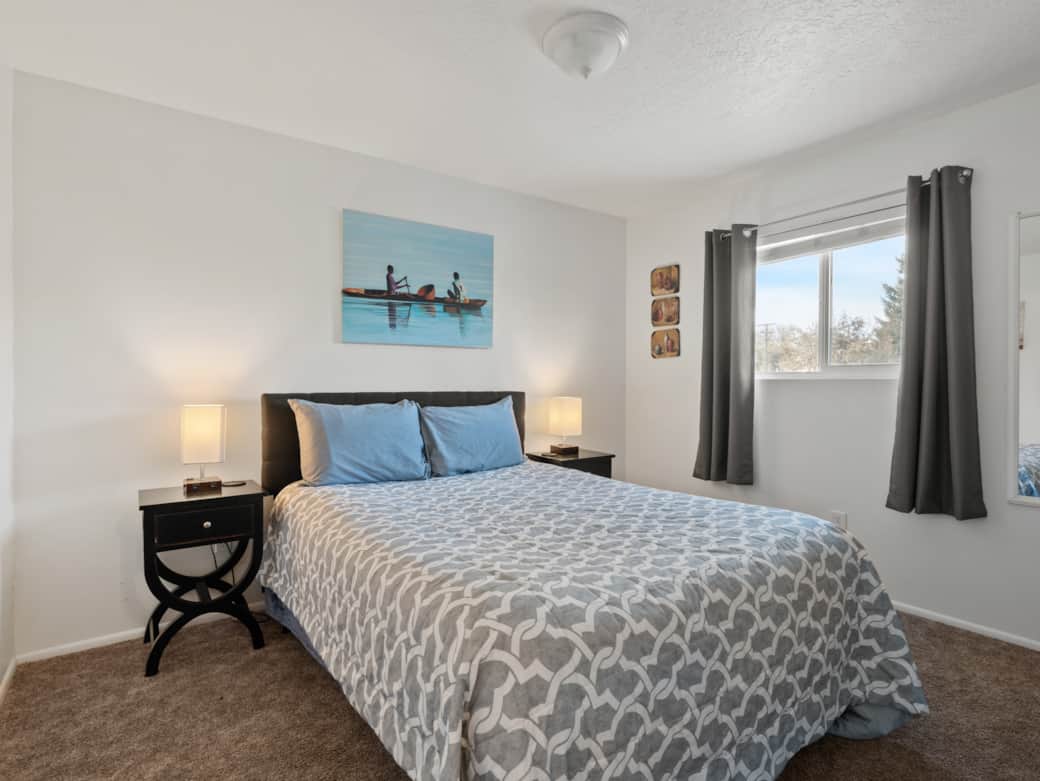 The upstairs has three private queen bedrooms.