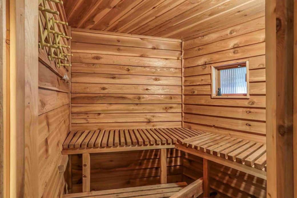 Indoor wood sauna with the option of being a steam or dry experience.  